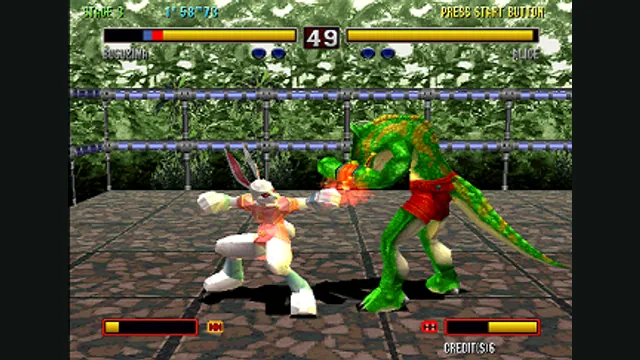Two fighters in beast forms face each other in Bloody Roar 2. Original-game reference.
