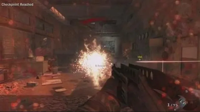 A shotgun fires across an interior in the Black Ops campaign. Original-game reference.