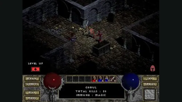 A warrior confronts a ghoul in a dark Diablo dungeon. Original-game reference.
