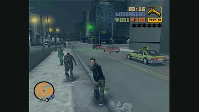 Claude walks along a Liberty City street in GTA III. Original-game reference.