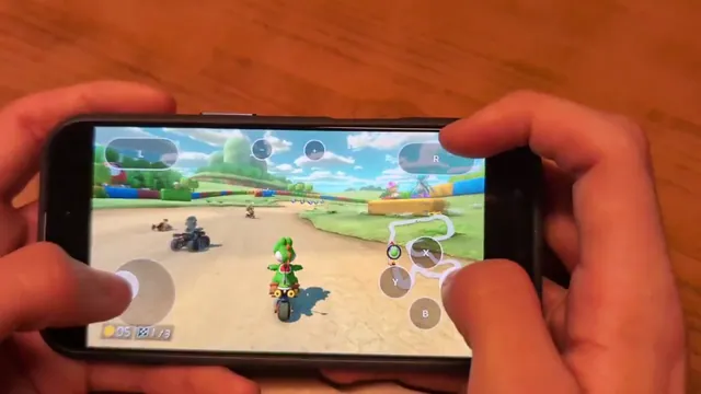 Yoshi races on an iPhone with touch controls in C22’s Mush8 demonstration of Mario Kart 8 Deluxe.