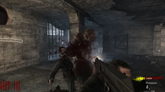 A first-person view of zombies approaching inside the Nacht der Untoten browser project’s bunker.