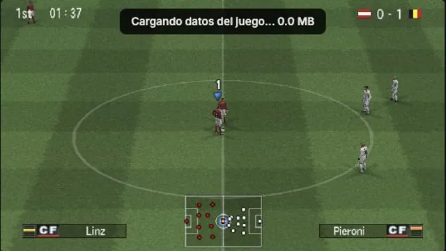 Austria and Belgium players on the PES 6 PSP football pitch in the OptiJuegos browser build.