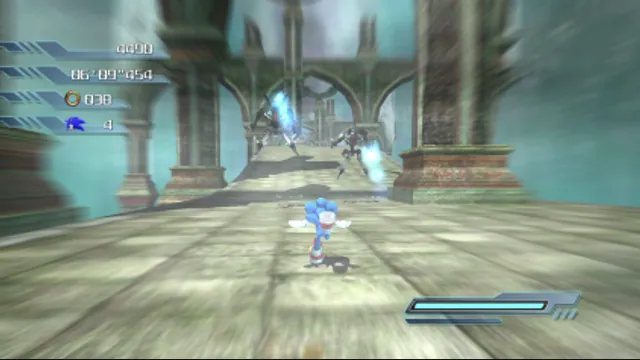 Sonic runs toward stone arches in the Kingdom Valley speed section. Original-game reference.