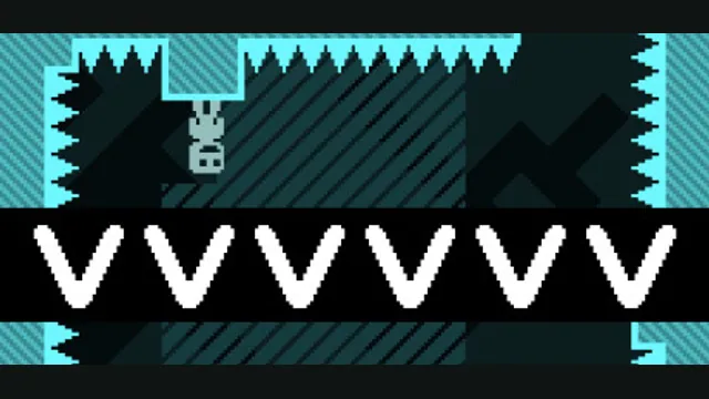 VVVVVV store artwork with Captain Viridian, cyan platforms and the white game title
