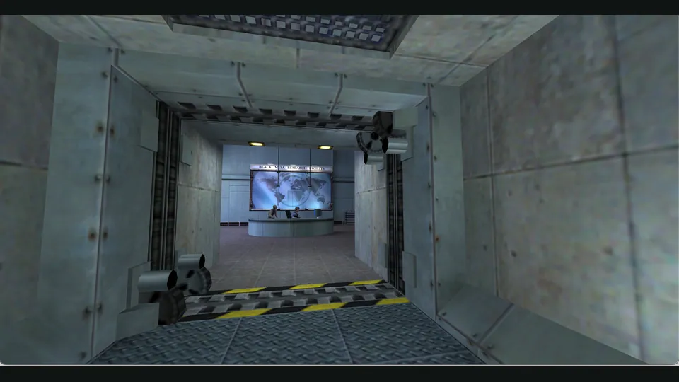 A Half-Life security checkpoint viewed in first person in WebXash.